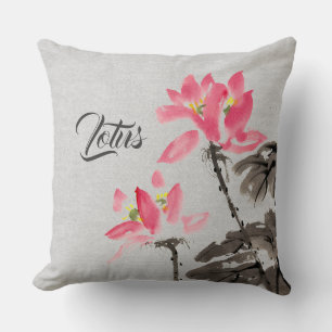 Vintage Watercolor Painting Lotus Flowers  Throw Pillow
