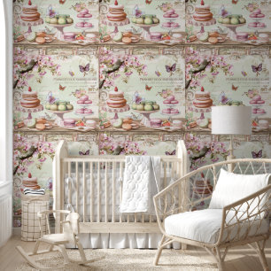 Vintage Watercolor Paris Bakery Nursery Room Decor Wallpaper