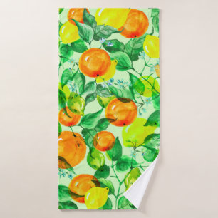 Vintage watercolor pattern - Lemon branch with fl Bath Towel