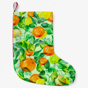 Vintage watercolor pattern - Lemon branch with fl Small Christmas Stocking