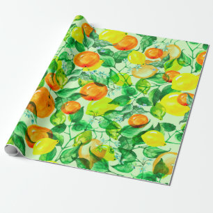  Vintage watercolor pattern - Lemon branch with fl Wrapping Paper