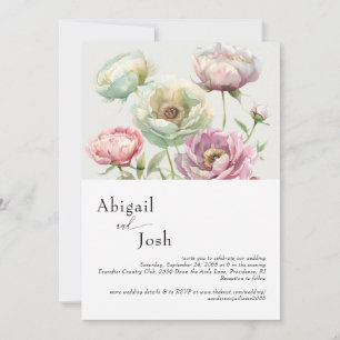 Vintage Watercolor Peonies Modern Wedding Invitation