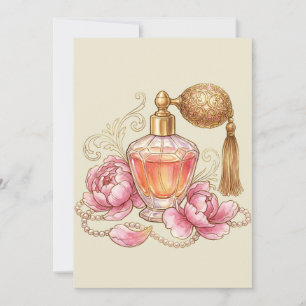 Vintage Watercolor Perfume Bottle & Pink Peonies Thank You Card