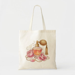 Vintage Watercolor Perfume Bottle & Pink Peonies  Tote Bag