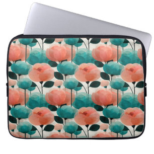 Vintage Watercolor Pink and Green Floral Laptop Sleeve