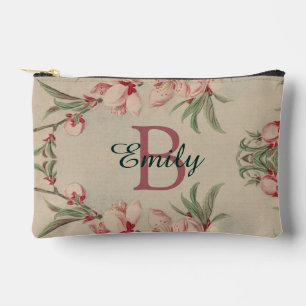 Vintage Watercolor Pink Floral Personalised Accessory Pouch