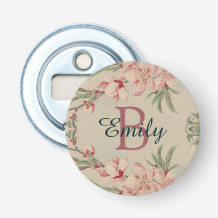 Vintage Watercolor Pink Floral Personalised Bottle Opener