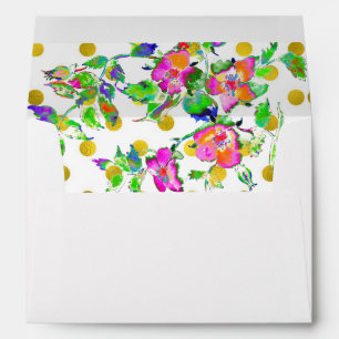 Vintage watercolor Pink orange roses polkadots Envelopes