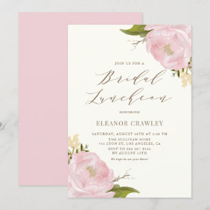 Vintage Watercolor Pink Peonies Bridal Luncheon Invitation