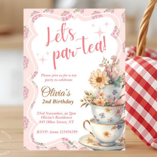 Vintage Watercolor Pink Tea Party Floral Birthday Invitation