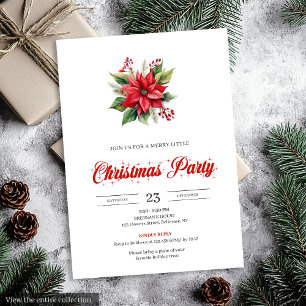 Vintage Watercolor Poinsettia Floral Holiday  Invitation