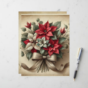 Vintage Watercolor Poinsettia Scrapbook Paper