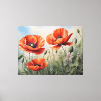 Vintage Watercolor Poppies Art Elegant Floral