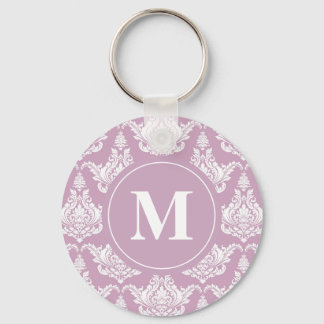 Vintage Watercolor Purple Damask Monogram Keychain