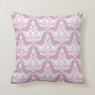Vintage Watercolor Purple Damask Throw Pillow