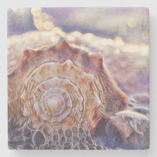 Vintage Watercolor Purple Pink Seashell Stone Coaster
