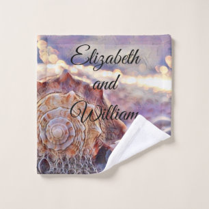 Vintage Watercolor Purple Pink Seashell Wash Cloth