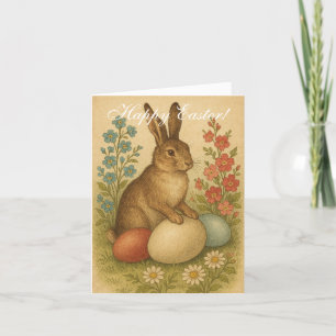 Vintage Watercolor Rabbit Bunny Hare Easter Floral Thank You Card