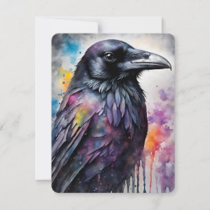 Vintage Watercolor Raven Crow Greeting Card