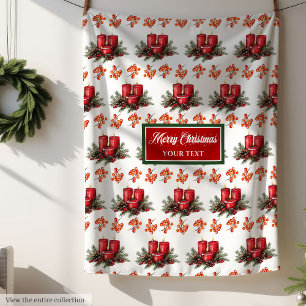 Vintage watercolor red Christmas candles blanket