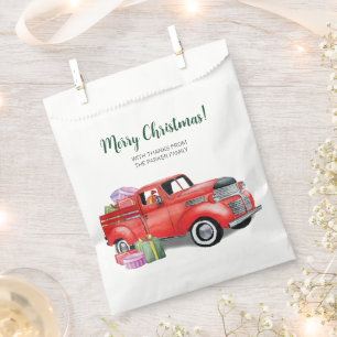 Vintage Watercolor Red Christmas Holiday Truck Favour Bag