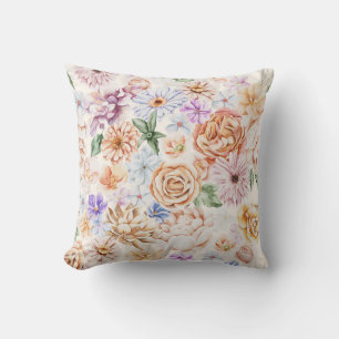 Vintage Watercolor Rose and Peony Floral Pillow