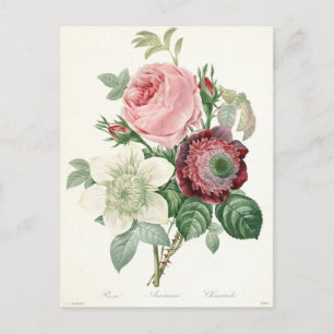 Vintage Watercolor Rose Anemone Bouquet  Postcard