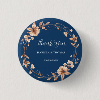 Vintage watercolor rose gold Daisy Floral Botanica 1 Inch Round Button