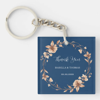 Vintage watercolor rose gold Daisy Floral Botanica Keychain