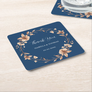 Vintage watercolor rose gold Daisy Floral Botanica Square Paper Coaster