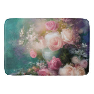 Vintage Watercolor Roses Painted In All Colours Bath Mat