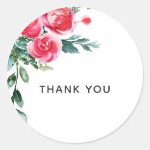 Vintage Watercolor Rustic Poppy Red Floral Leaves Classic Round Sticker