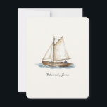 Vintage Watercolor Sailboat flat Thank You Card<br><div class="desc">Elegant personalized vintage style watercolor sailboat on ecru background, flat thank you card. Great gift for dad, sailor, boat lovers.</div>