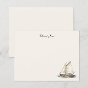 Vintage watercolor Sailboat Yacht  Thank You Card