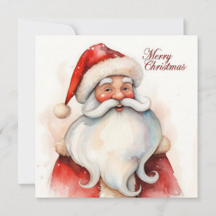 Vintage Watercolor Santa Claus Non Photo Trendy Holiday Card