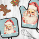 Vintage Watercolor Santa Face Christmas Custom Oven Mitt & Pot Holder Set<br><div class="desc">Embrace the holiday spirit with this delightful oven mitt and pot holder set featuring a vintage watercolor Santa face on a festive blue background. Perfect for bringing a touch of nostalgia to your kitchen, this set is both decorative and functional. Customize it with your name or a special message to...</div>