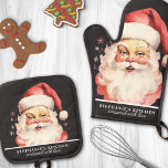 Vintage Watercolor Santa Face Christmas Custom Oven Mitt & Pot Holder Set<br><div class="desc">Embrace the holiday spirit with this delightful oven mitt and pot holder set featuring a vintage watercolor Santa face on a festive black background. Perfect for bringing a touch of nostalgia to your kitchen, this set is both decorative and functional. Customize it with your name or a special message to...</div>