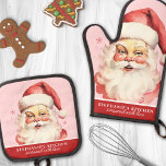 Vintage Watercolor Santa Face Christmas Custom Oven Mitt & Pot Holder Set<br><div class="desc">Embrace the holiday spirit with this delightful oven mitt and pot holder set featuring a vintage watercolor Santa face on a festive pink background. Perfect for bringing a touch of nostalgia to your kitchen, this set is both decorative and functional. Customize it with your name or a special message to...</div>