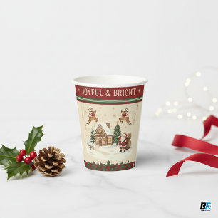 Vintage Watercolor Santa & Reindeer Winter Scene  Paper Cups