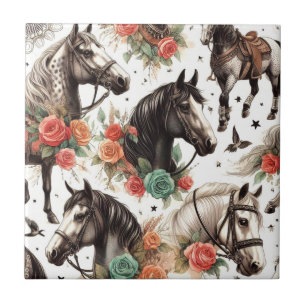 Vintage Watercolor Seamless Horse Painting Tile