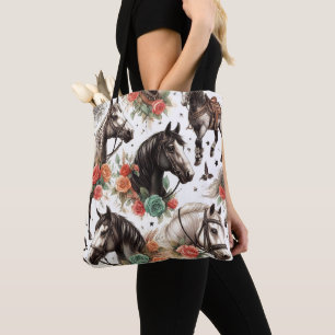 Vintage Watercolor Seamless Horse Painting Tote Bag