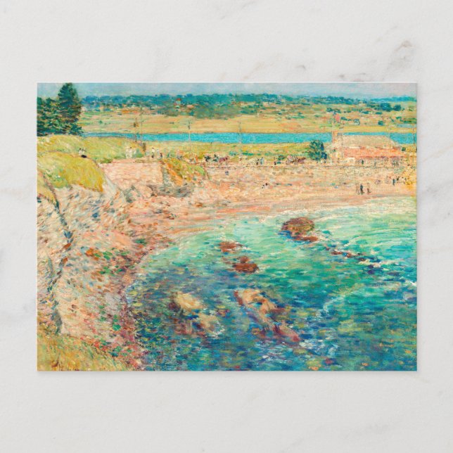 Vintage Watercolor Seaside Beach Cliff Art Postcard (Front)