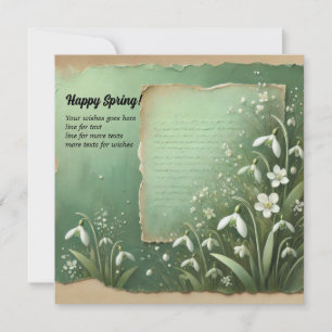 Vintage watercolor snowdrops and torn papers holiday card