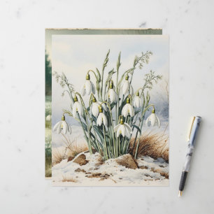 Vintage Watercolor Snowdrops Scrapbook Paper
