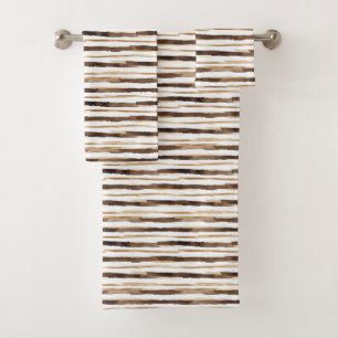 Vintage Watercolor Striped -Earthy Coffee Tones(2) Bath Towel Set