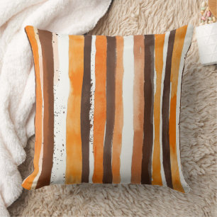 Vintage Watercolor Striped -Earthy Coffee Tones(5) Throw Pillow
