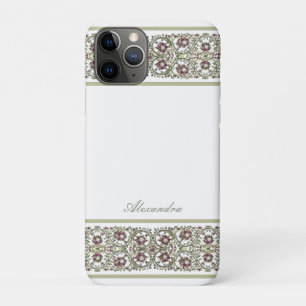 Vintage watercolor Stylish  Mauve Pink Floral Vine iPhone 11 Pro Case