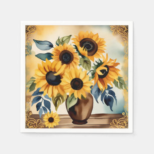 Vintage Watercolor Sunflower Napkin