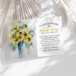 Vintage Watercolor Sunflowers Funeral Thank You Card