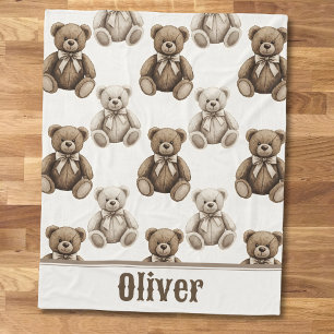 Vintage Watercolor Teddy Bear Fleece Blanket
